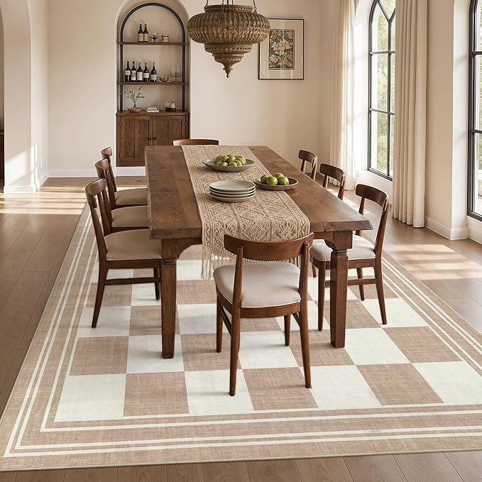 cotiled Boho 10x12 Area Rug for Living Room: Large Moroccan Washable Rug | Solve Modern Neutral Trendy Home Decor - Stain Resistan Carpet for Bedroom Farmhouse Khaki Brown