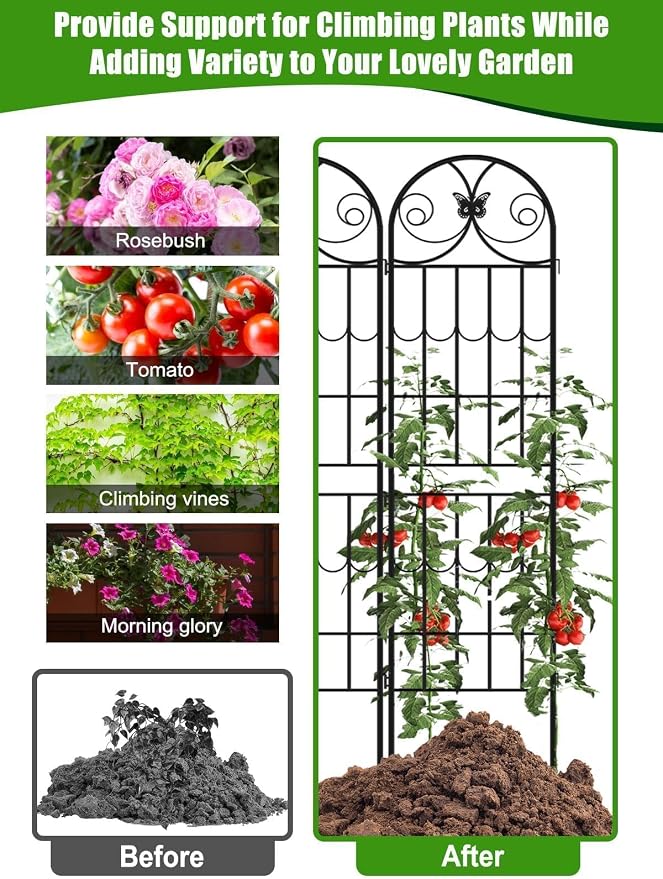 87”H Metal Garden Trellis for Climbing Plants Outdoor, Kalolary 4PCS Garden Fence Rustproof Vine Screen Trellis Frame Grow Support Decorative Outdoor Trellis for Fruits Vegetable Flowers Potted Plant