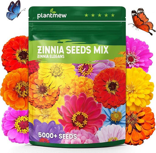 5000+ Zinnia Dahlia Seeds Flower Seeds for 2026 Planting, 1.5 Oz, 5 Varieties (Pink, Yellow, Orange, White, Purple), 40G Mixed Colors and Large Blooms, Open Pollinated - Bulk