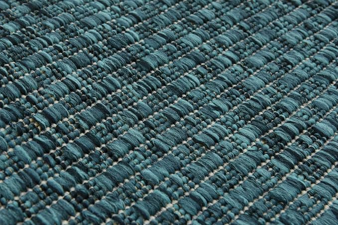 Unique Loom Collection Casual Transitional Solid Heathered Indoor/Outdoor Flatweave Area Rug (2' x 6' 1" Runner, Teal/Navy Blue)