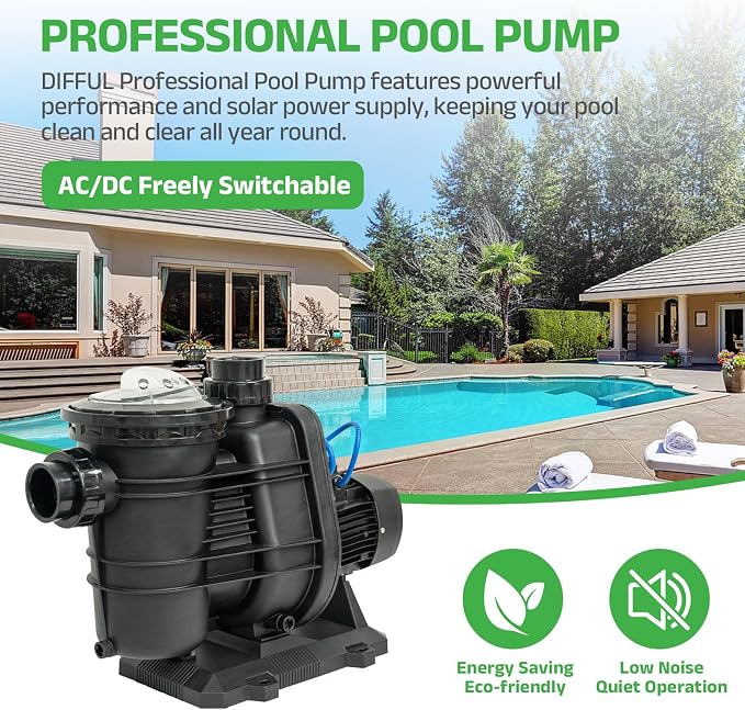 Solar Powered Pool Pump, AC/DC 1.6 HP 119 GPM，Solar Pool pump Kit | Panel Guide: 1600 W + | Voc < 450 V , Solar Water Pump Kit
