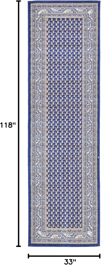Unique Loom Williamsburg Collection Traditional Border with Dotted Center Area Rug, Runner 2' 9" x 9' 10", Navy Blue/Gray