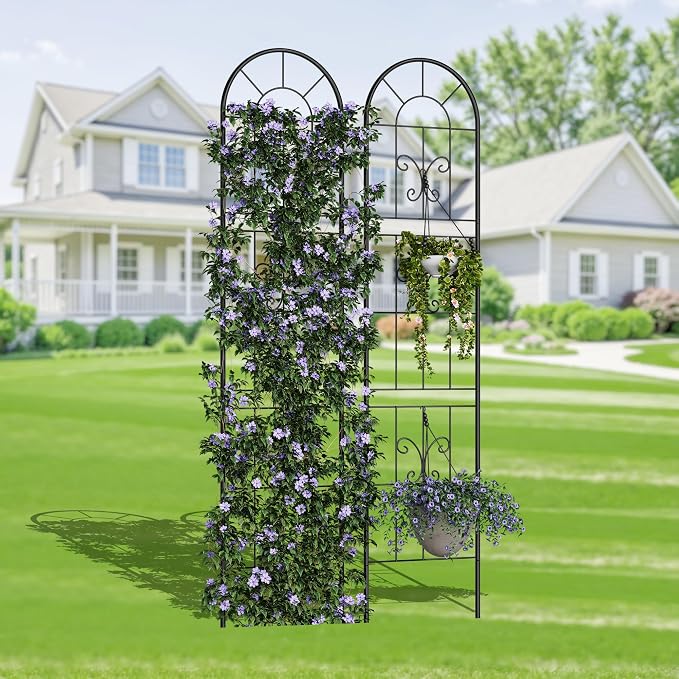 Garvee 55"x11" Metal Garden Trellis Panel (2-Pack), Black Rustproof Narrow Plant Support for Climbing Roses, Vines, Vegetables, Indoor & Outdoor Decorative Fence