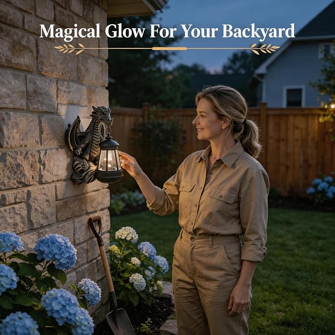 10"Dinosaur Solar Hanging Lantern, Tree Hugger Statue, Gift for Dino Lovers | Easy Tree-Hugging Installation, Lights Up Automatically at Sunset, Wonderful Gift for Dino Fans and Kids