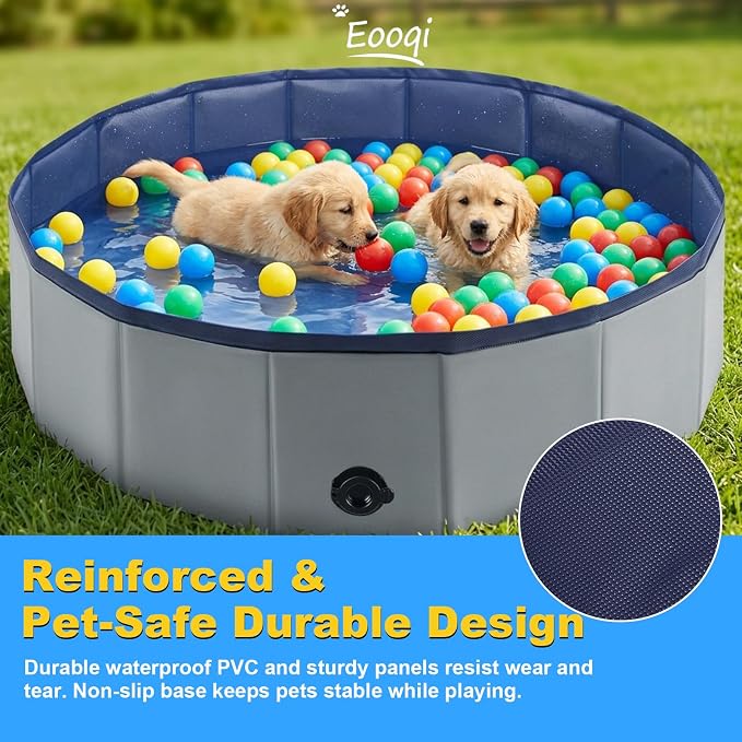 Eooqi Foldable Dog Pool, Collapsible Pet Bath Tub & Kiddie Wading Pool | Portable Hard-Side Dog Swimming Pool for Puppies, Small & Medium Dogs, Cats and Kids (Gray, 32"-S)