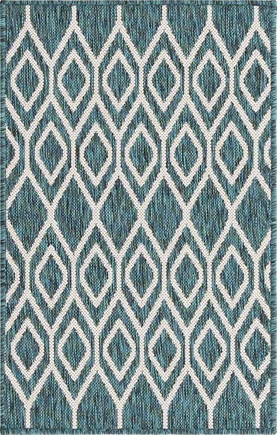 Jill Zarin Outdoor Collection Area Rug - Turks and Caicos (2' 2" x 3' Rectangle Teal/Ivory)
