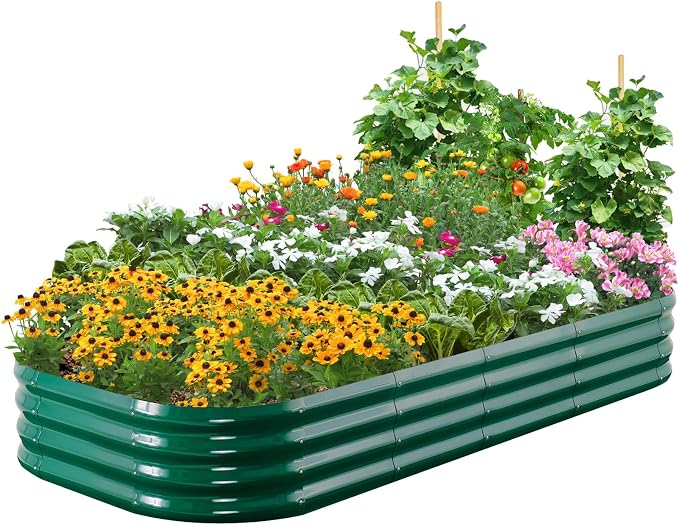 Quictent Raised Garden Bed Kit Oval Galvanized Metal Planter Box for Vegetables Outdoor Backyard Dark Green 6x3x2 ft