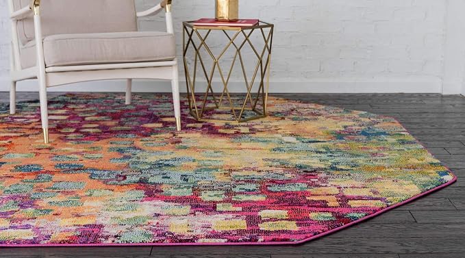 Unique Loom Jardin Collection Colorful, Vibrant, Abstract, Modern Area Rug (8' 0 x 8' 0 Square, Multi/ Blue)
