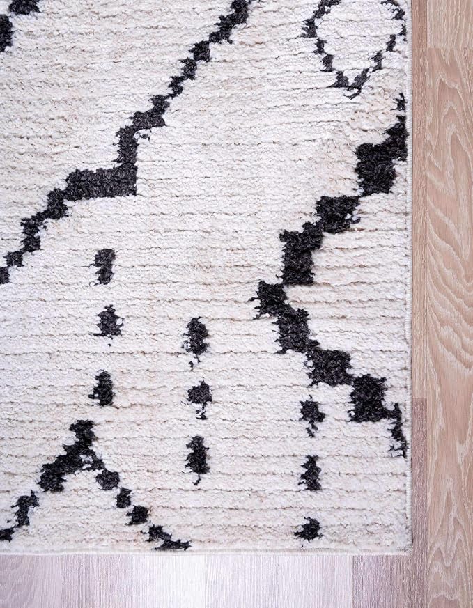 Unique Loom Morocco Collection Tribal, Southwestern, Bohemian Area Rug (2' 7 x 10' 0 Runner, Ivory/Black)