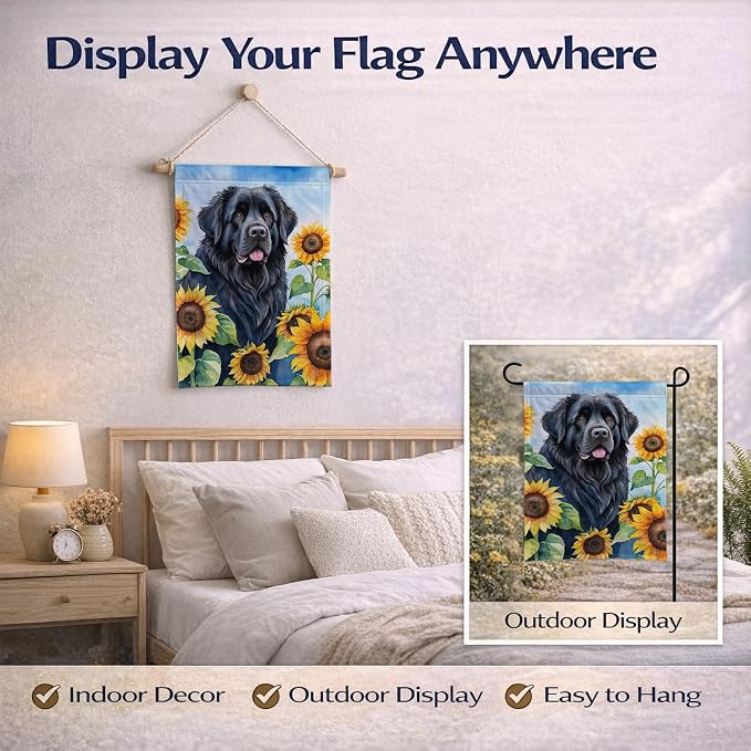 Caroline's Treasures DAC6123GF Newfoundland in Sunflowers Garden Flag Mailbox Flag Decorative Yard Flag Banner Outside Patio Artwork Yard Flower Beds, Garden Size, Multicolor