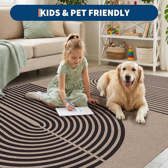GarveeHome Modern Rainbow 8x10 Easy Jute Area Rug for Living Room -Farmhouse Indoor/Outdoor Carpet, Non-Slip & Non Shedding for Bedroom, Dining Room, Office, Backyard Patio