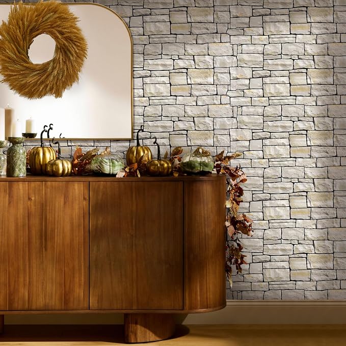 COMSTICKC 3D Faux Stone Wall Sticker Peel and Stick Wall Covering, 12 pcs 22.8" x 11.8", DIY UrltraLight PVC 3D Self Adhesive Fake Brick Rock Paneling Interior Decor,Paintable,Covers 22.48 sq.ft