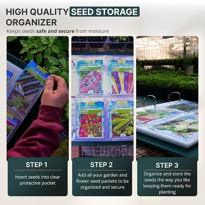 Seeds of Life - Seed Storage Organizer Binder – Compact Seed Packet Organizer with 50 Sheets Holding 200 Seed Envelopes, Complete Seed Saving Binder Kit for Gardeners