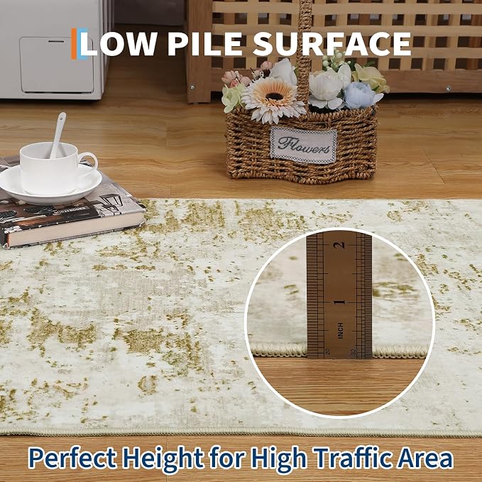 ROYHOME Modern Abstract 2x10 Runner Rug Washable Non Slip Stain Resistant Rug for Hallway Kitchen Bedroom Non Shedding Low Pile Indoor Floor Cover,Golden Grey