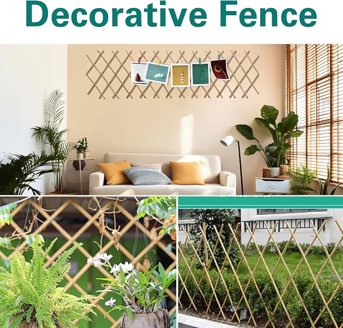 Bamboo Trellis 36x92 Inch, Expandable Fence 3ft by 8ft, Outside Lattice Fence, Reusable Decorative Fence for Climbing Plants Support or Outdoor Yard