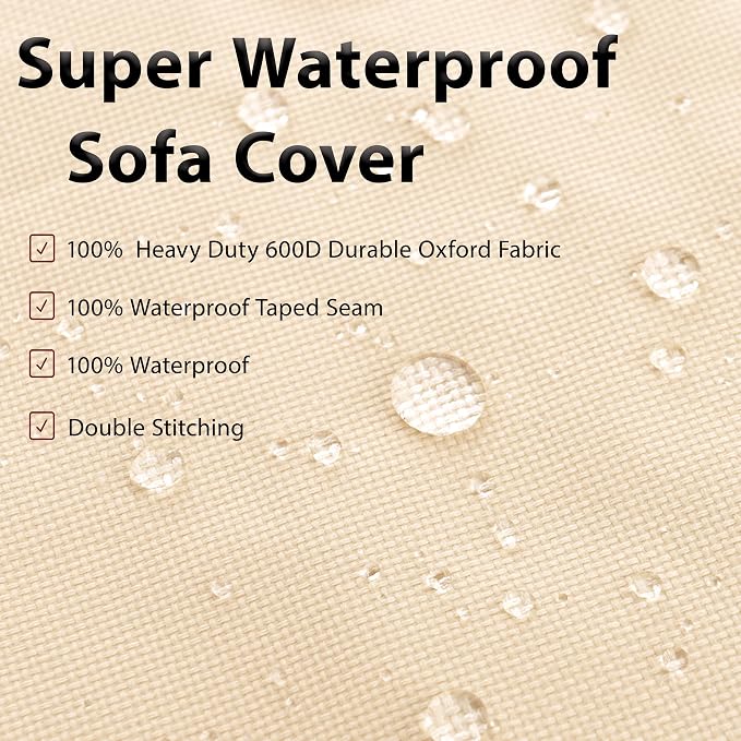 Outdoor Sectional Cover Patio Furniture Covers Waterproof Rip-Stop Anti-UV 600D Heavy Duty Couch Sofa Cover with 3 Air Vent (Beige & Reddish Brown, L-Shaped-85''X110'')