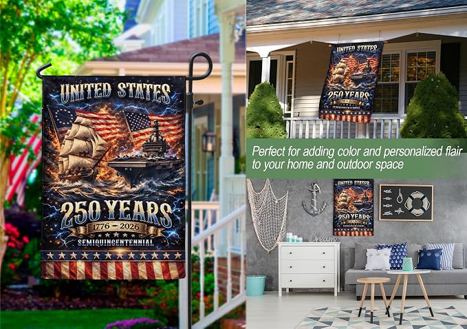 250 Year American Anniversary Flag, 250th Anniversary Patriotic Design, Garden Flags For Outside, Visible On Both Sides, 250 Years Of Freedom Flag, Banner Commemorative Outside Decoration 3 (12x18 Inch)