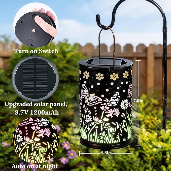 Solar Lanterns Outdoor Waterproof Solar Lights Outdoor Butterfly Gifts for Mother's Day Women Mom Grandma, Metal Hanging Solar Lights Garden Decor for Patio, Yard, Lawn, Porch, Backyard