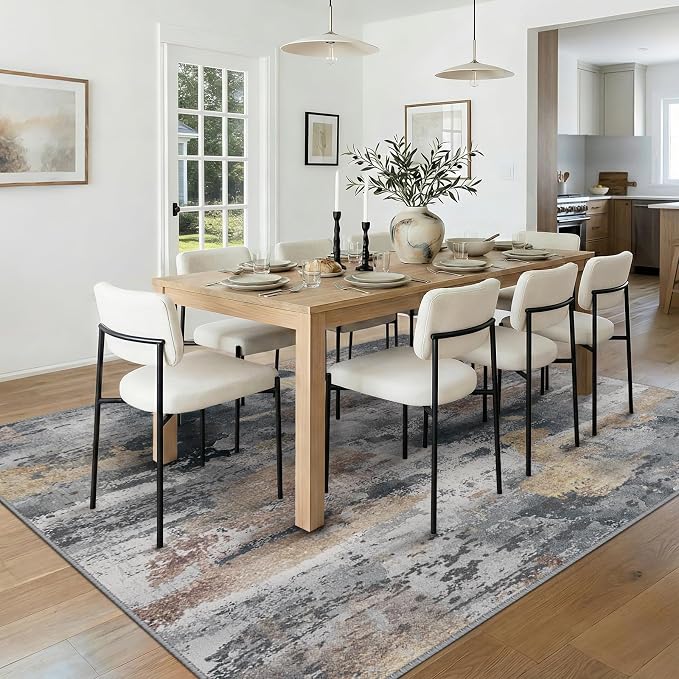 RELEANY Washable 5'x7' Abstract Area Rug for Living Room Ash Brown | Carpet for Bedroom, Kitchen, Office, Hallway and Entryway, Printed Pattern, Non‑Slip, Soft, Stain‑Resistant, Easy to Clean