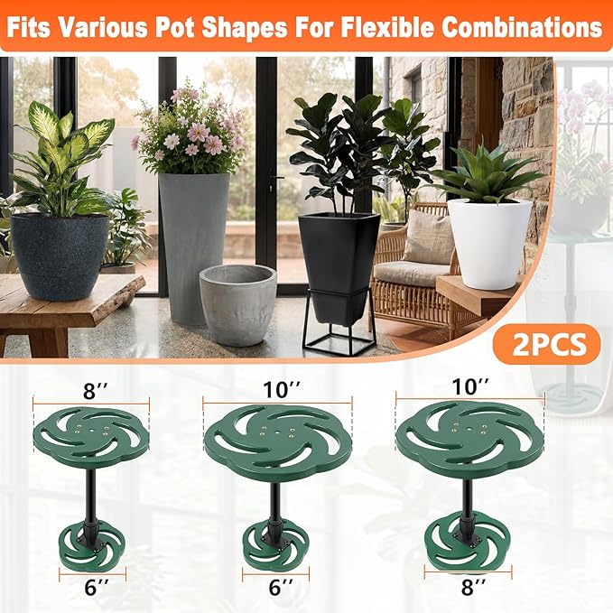 Axcoix 2 Pack Adjustable Height Plant Risers for Inside Pots, 12-21" Plastic Planter Inserts for Large Pots, Pot Fillers for Tall Square Round Taper Planters (6" 8" 10" Base or Top)