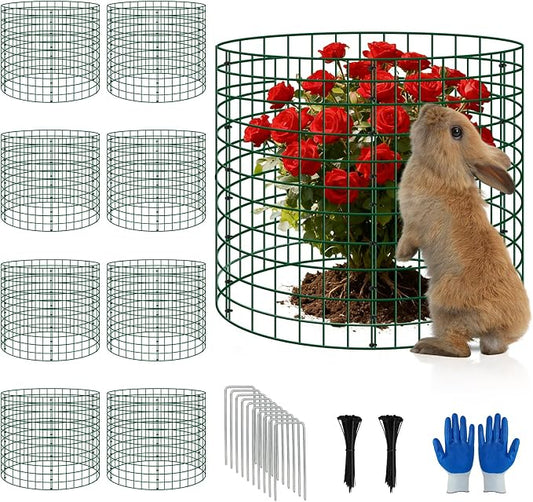 8 Pack Plant Protectors from Animals, 12''x12'' Metal Plant Cages for Outdoor Plants, Garden Plant Protector with Stakes & Zip Ties, Keep Rabbits Squirrels Out, Plant Cage for Flowers Vegetables