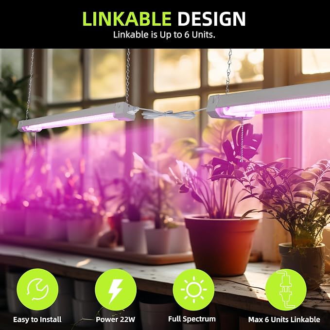 Hlite 16 inch Plant Growing Lamp,Hanging Full Spectrum 1Pack,Pink | Hanging Grow Light for Indoor Plants with Shade,Linkable Plug and Hanging with On/Off Switch, Seedling to Flowering
