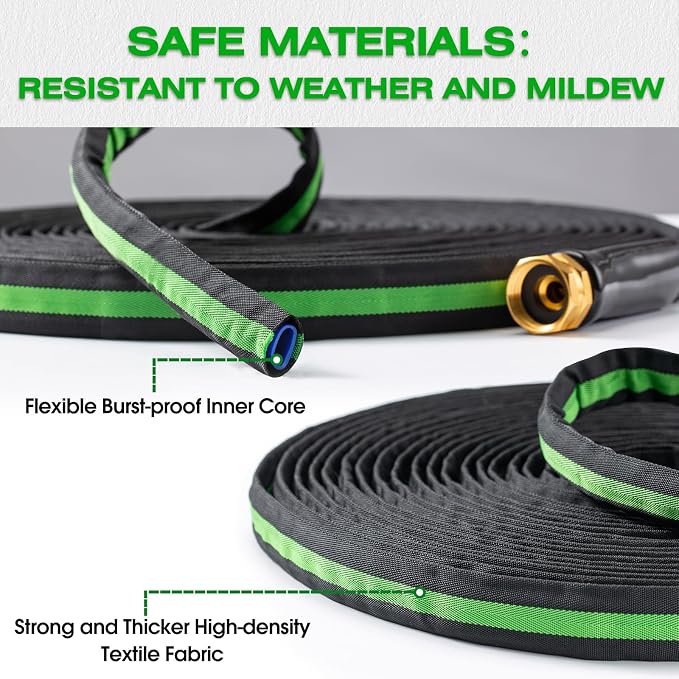 100FT Lightweight Super Flexible Garden Hose - Kink-Free, Non-Expanding, Easy Storage for Yard Lawn Outdoor Use (Black-Green)
