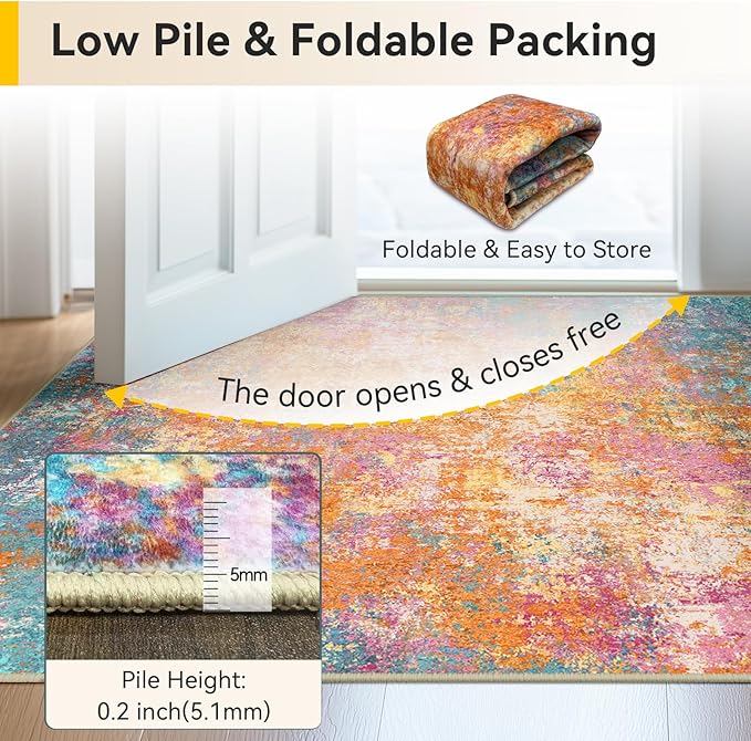 RELEANY Washable Runner 2'x6' Abstract Area Rug for Hallway Starlight | Carpet for Kitchen, Entryway, Bathroom, Living Room, Bedroom, Printed Pattern, Non‑Slip, Soft, Stain‑Resistant, Easy to Clean