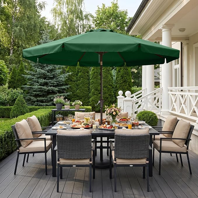 ABCCANOPY 10ft Scalloped Patio Umbrella, Outdoor Table Umbrella with Tilt and Crank, Fiberglass Ribs Deck Umbrella for Patio, Pool, Garden, Picnic (Green)