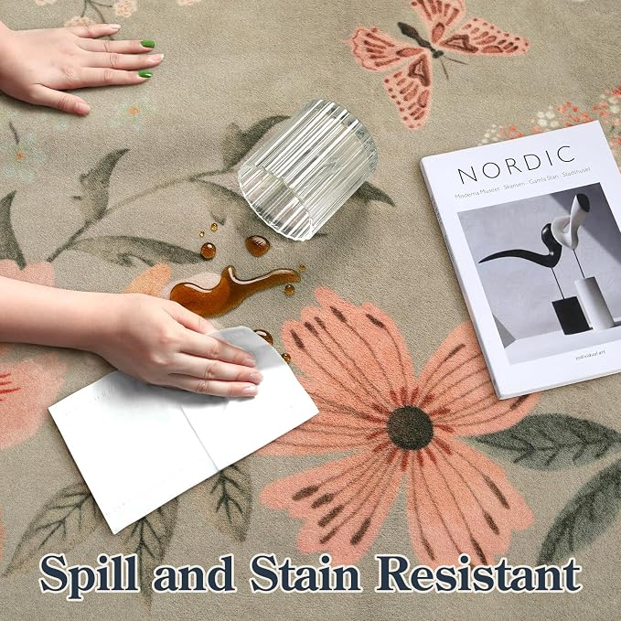 Lahome Floral Entryway Rug, 2x4 Soft Fall Kitchen Rug Non Slip Washable | Ultra-Thin Soft Non-Slip Door Mat Indoor Entrance Boho Small Throw Carpet for Bathroom Bedroom Flore, Brown