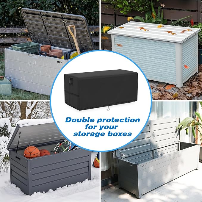 Kingling Deck Box Cover, Outdoor Storage Box Cover for Keter XXL 230 Gallon Deck Box Waterproof Outside Storage Bench Deck Boxes Covers Black (58" L x 33" W x 34" H)