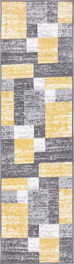 Rugshop Oslo Modern Geometric Fade-Resistant Runner Rug Yellow 2' x 7' | Rectangular, Size 2' x 7', Living Room, Bedroom, Dining Room, Home Office, Kitchen, Entryway, Hallway, Nursery, Kids Room