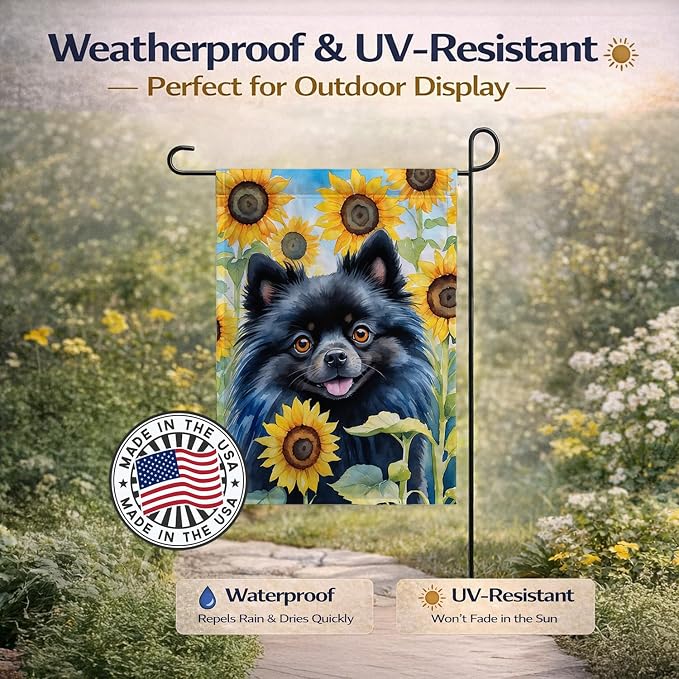 Caroline's Treasures DAC6135GF Pomeranian in Sunflowers Garden Flag Mailbox Flag Decorative Yard Flag Banner Outside Patio Artwork Yard Flower Beds, Garden Size, Multicolor