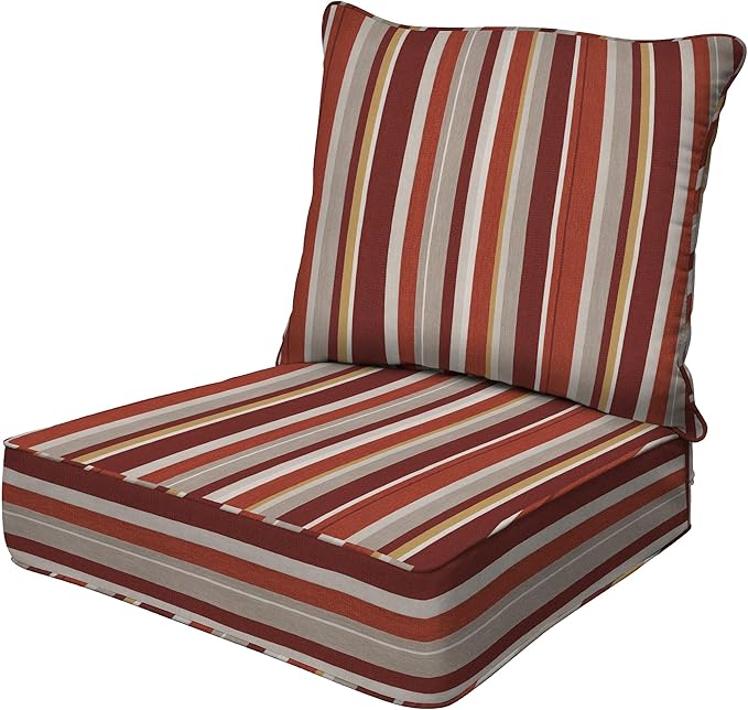 Honeycomb Outdoor Heritage Deep Seat, 24 x 23, Stripe Brick Chair Cushion with Removable Cover, for Patio Furniture