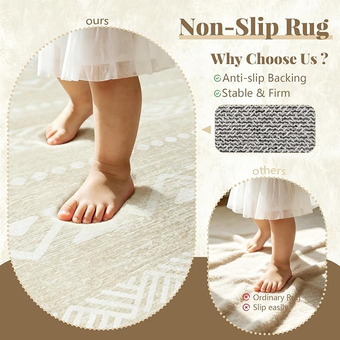 Zomfy Washable Rug 8x10 Area Rugs for Living Room(Beige, 8'x10') | Geometric Boho Modern Rugs Large Non Slip Soft Carpet Low Pile No Shedding Print Rug for Bedroom Dining Room Home Office