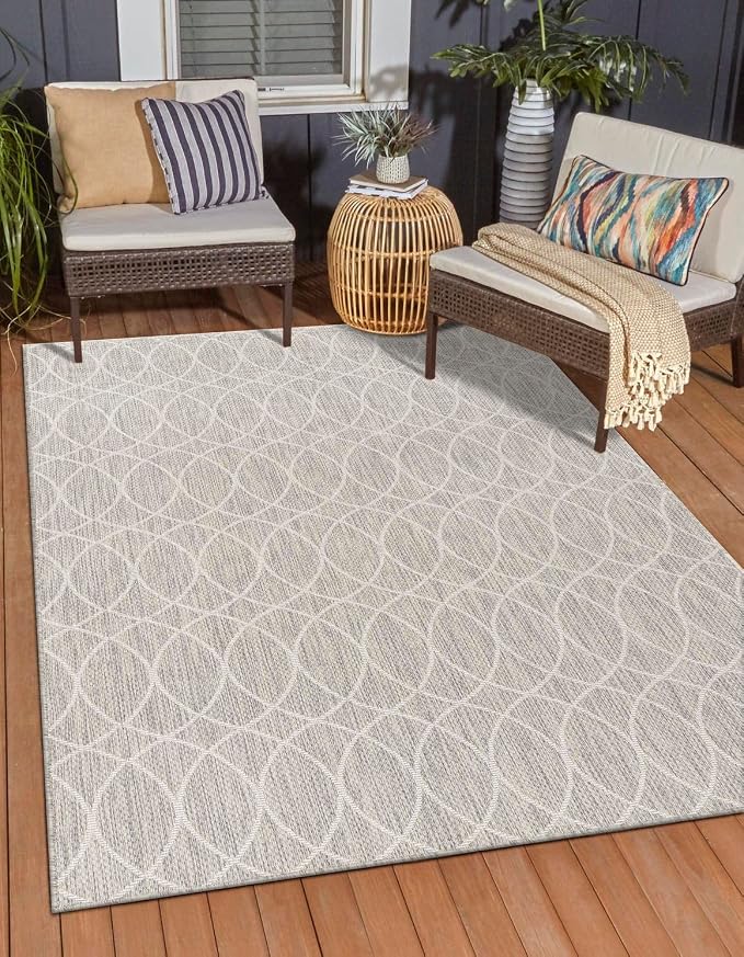 Unique Loom Outdoor Trellis Collection Area Rug - Gitter (2' x 3' 1" Rectangle, Light Gray/ Ivory)