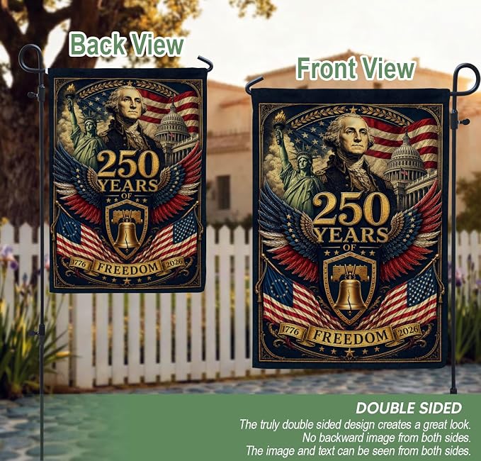 250 Years Of Freedom Flag, American 250th Anniversary Patriotic Design, 1776-2026 Commemorative, Garden Flags For Outside, Double-sided Display, 250th Anniversary USA Commemorative Flags 5 (12x18 Inch)