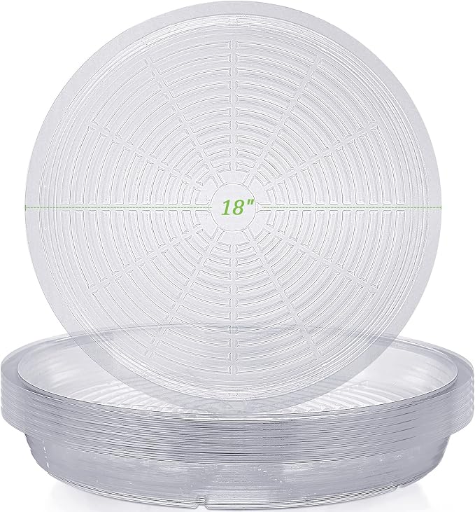 Shellwei 18 Pack 18 Inch Plastic Plant Saucers Extra Large Clear Flower Pot Drip Trays Plants Drip Tray Plant Drainage Tray Plants Saucer Trays for Indoors Outdoors
