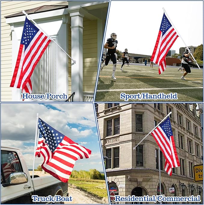 BONWIN White Flag Pole Kit for House, 5FT Thickened Stainless Steel Outside Wall Mount Flagpole for 3x5' Flag, 1" Tangle Free Rotating Flag Pole Rings & 2-Position Bracket Holder for Porch Residential