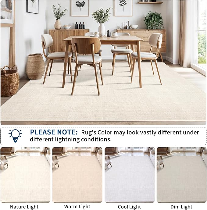 Garvee Solid Washable Rugs 5x7 Area Rugs for Living Room Bedroom Cream | Soft Non Slip Rugs for Bedroom, Low Pile Neutral Rug, Stain Resistant Foldable Carpet for Playroom Dorm, Farmhouse Rugs