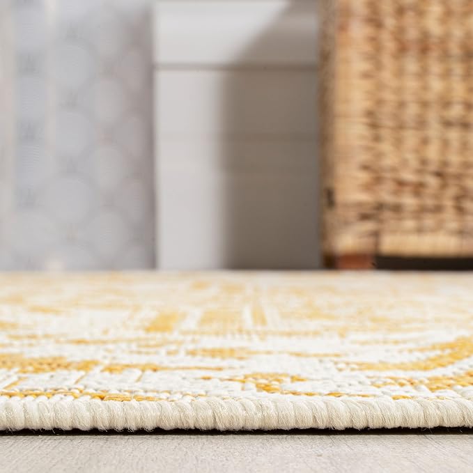 JONATHAN Y Boho Medallion Indoor Outdoor Square Area Rug 5X5 Cream/Yellow, Estrella Textured Weave for Backyard, Patio, Porch, Easy-Cleaning, High Traffic, Pet-Friendly, Non-Shedding (SMB105H-5SQ)