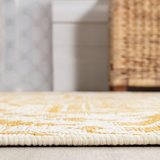 JONATHAN Y Boho Medallion Indoor Outdoor Area Rug 4X6 Cream/Yellow, Estrella Textured Weave for Backyard, Patio, Porch, Easy-Cleaning, High Traffic, Pet-Friendly, Non-Shedding (SMB105H-4)
