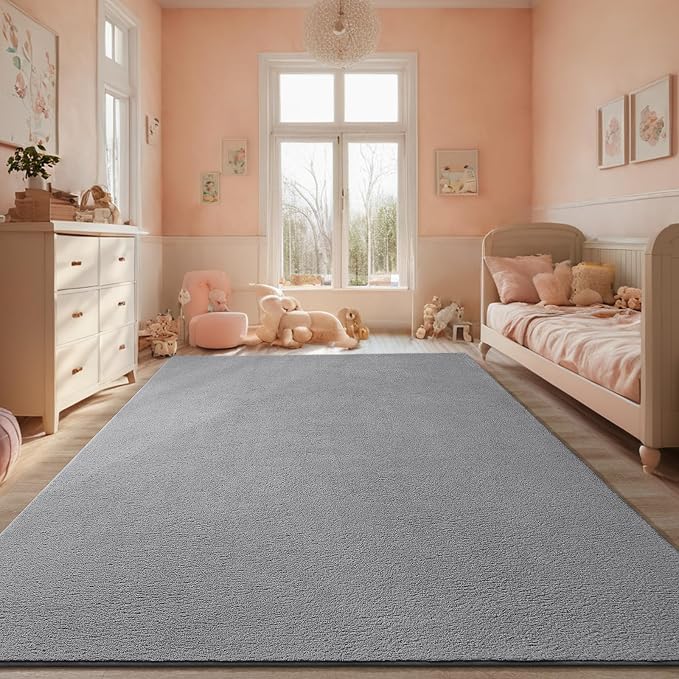 7x10 Grey Area Rug Modern Aesthetic Minimalist | Washable Memory Foam, Low Pile Non Slip Indoor Carpet for Living Room Bedroom Office Classroom College Dorm Room Home Decor