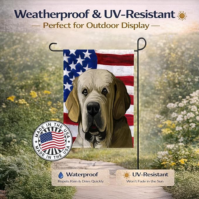 Caroline's Treasures CK6718GF Spanish Mastiff Dog American Flag Garden Flag Mailbox Flag Decorative Yard Flag Banner Outside Patio Artwork Yard Flower Beds, Garden Size, Multicolor