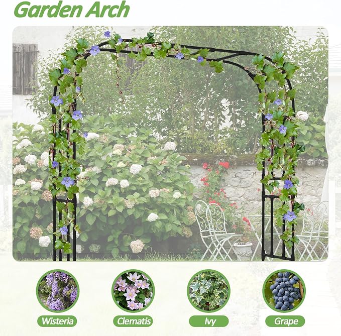 Thickened Metal Garden Arch-98.4(L)*94.5“(H),Garden Trellis for Climbing Plants Outdoor, Heavy Duty Rust-Proof Iron Arbor Archway for Backyard, Patio, Lawn and Wedding Decorations(20MM Pipe)
