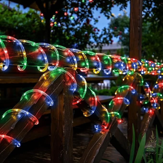Solar Rope Lights, 33ft 100LED Solar String Lights, 8 Modes Waterproof Solar Outdoor Light, Flexible Clear Trampoline Light for Garden Backyard Patio Deck Porch, Pool Tree Decoration - Multicolor