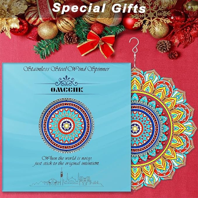 Wind Spinner Mandala Peacock, 12inch Stainless Steel Metal Wind Spinners Outdoor Hanging, 3D Wind Sculptures Kinetic Yard Art Decoration Garden Ornament Indoor Décor Gift for Women Men Holidays