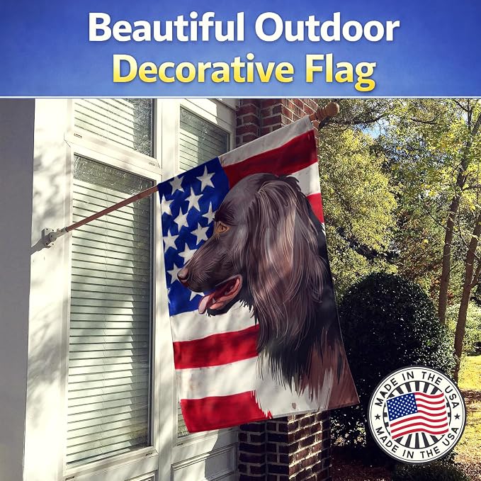 Caroline's Treasures CK6624CHF Small Munsterlander Dog American Flag House Flag Large Porch Sleeve Pole Decorative Outside Yard Banner Artwork Wall Hanging, Polyester, House Size, Multicolor