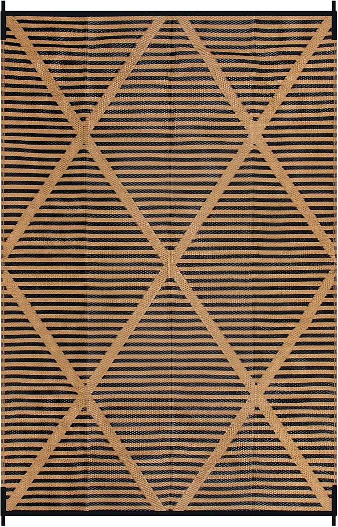 Lahome 6x9 Outdoor Plastic Straw Rug, Reversible Waterproof Camping Rug for Tent, Large Weatherproof Outside Carpet for Rv Beach Backyard Balcony Deck, Brown 6'x9'