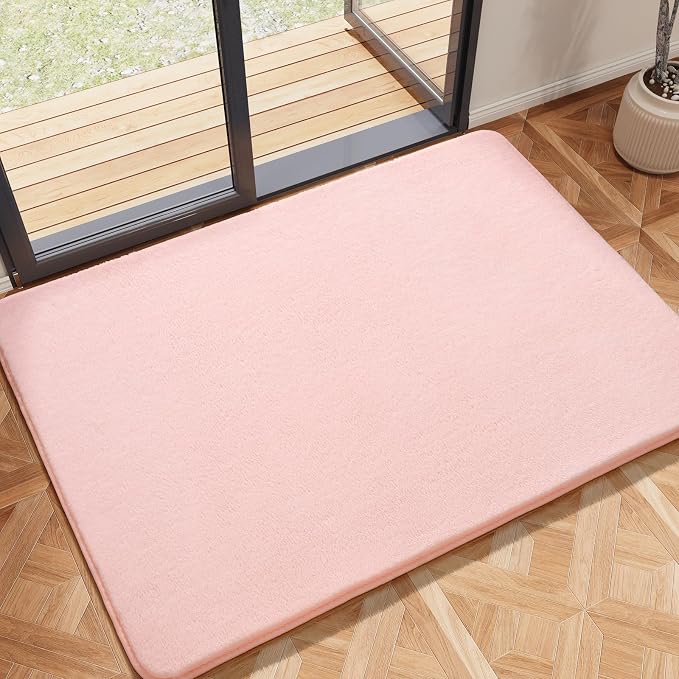 Amearea Modern Washable Runner Rugs, 2x3 Feet Pink Bedroom Runner Rug | Small Area Rugs for Bedroom Living Room, Non Slip Memory Foam Rug for Entrance Entryway Kids Boys Girls Room Laundry Room